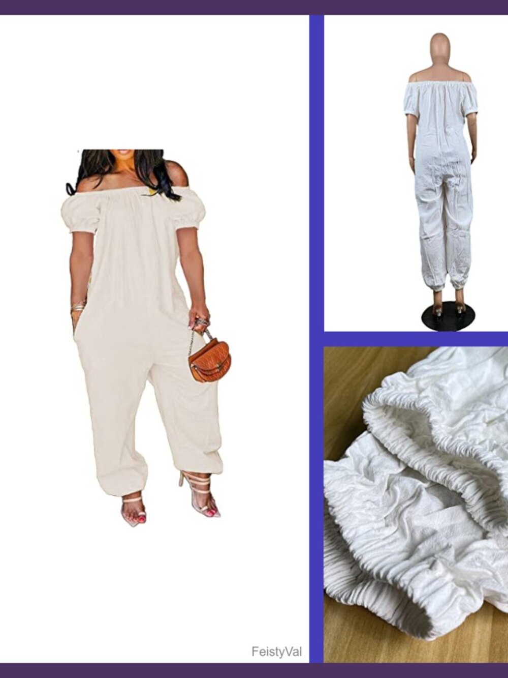 Polyester Loose Fit Off Shoulder Jumpsuit with Pockets Plus Size